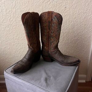 Lucchese Brown Suede Python and Mink Heeled Boots